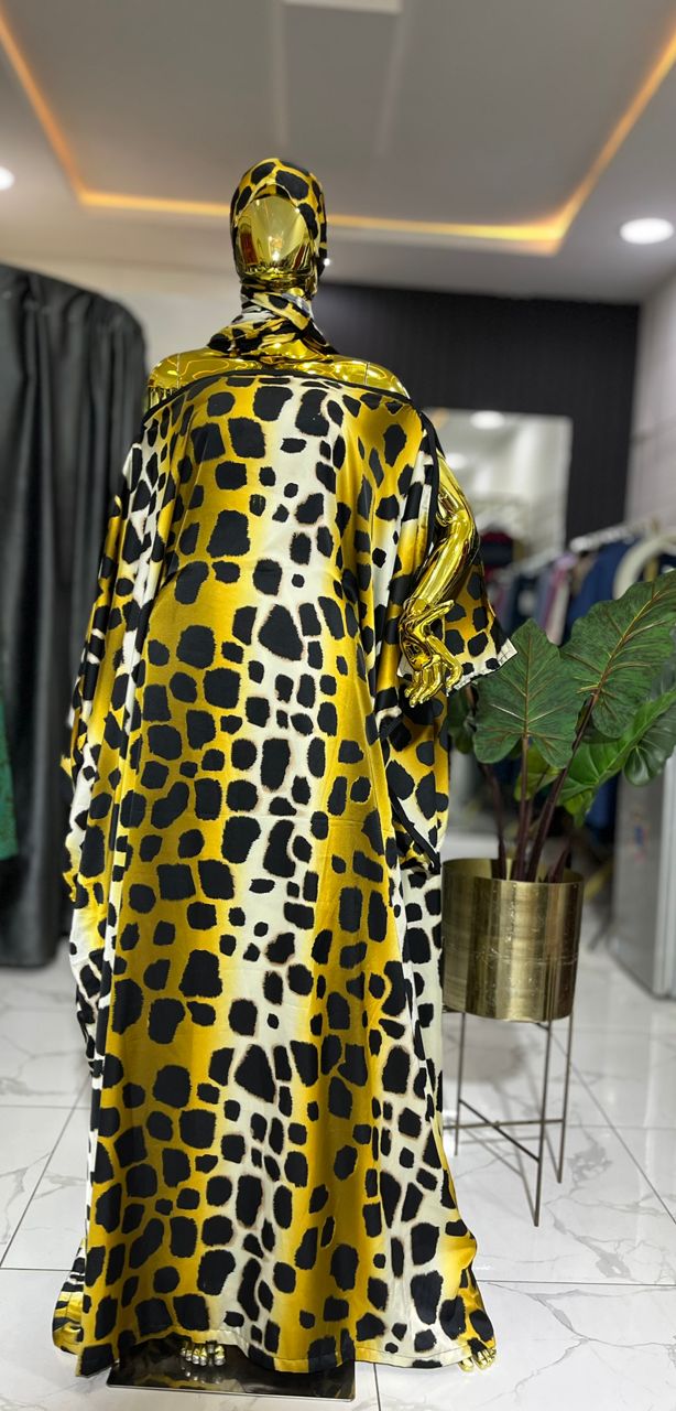 Robe rayée touché wax & imprimé léopard doré et noir.