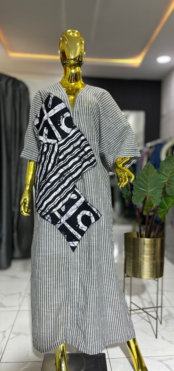 Robe rayée touché wax & imprimé léopard doré et noir.