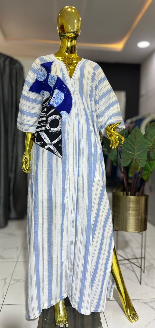 Robe rayée touché wax & imprimé léopard doré et noir.